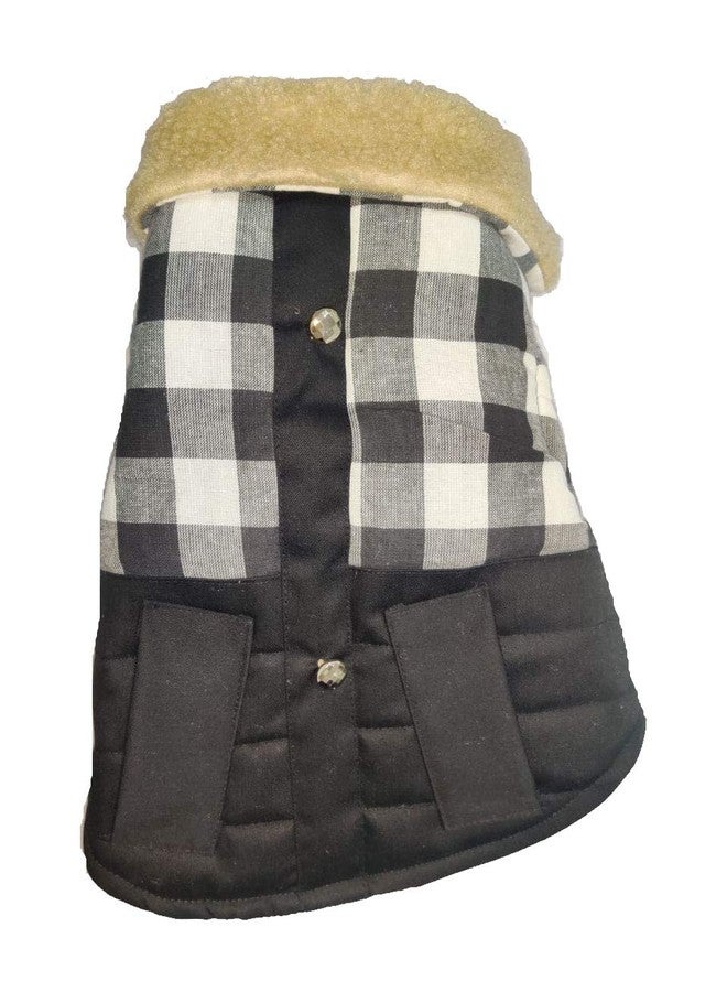Choostix Brit Checkmate, Dog and Cat Jacket, Winter Wear, Fur Collar, Plaid Fabric with Golden Button, Black & White Designer Checks, 2XL, 300g, Large, 300 g - Image 5